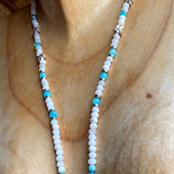 Moonstone + Amazonite + Blue Apatite Gemstone Necklace - Picture 9 of 10